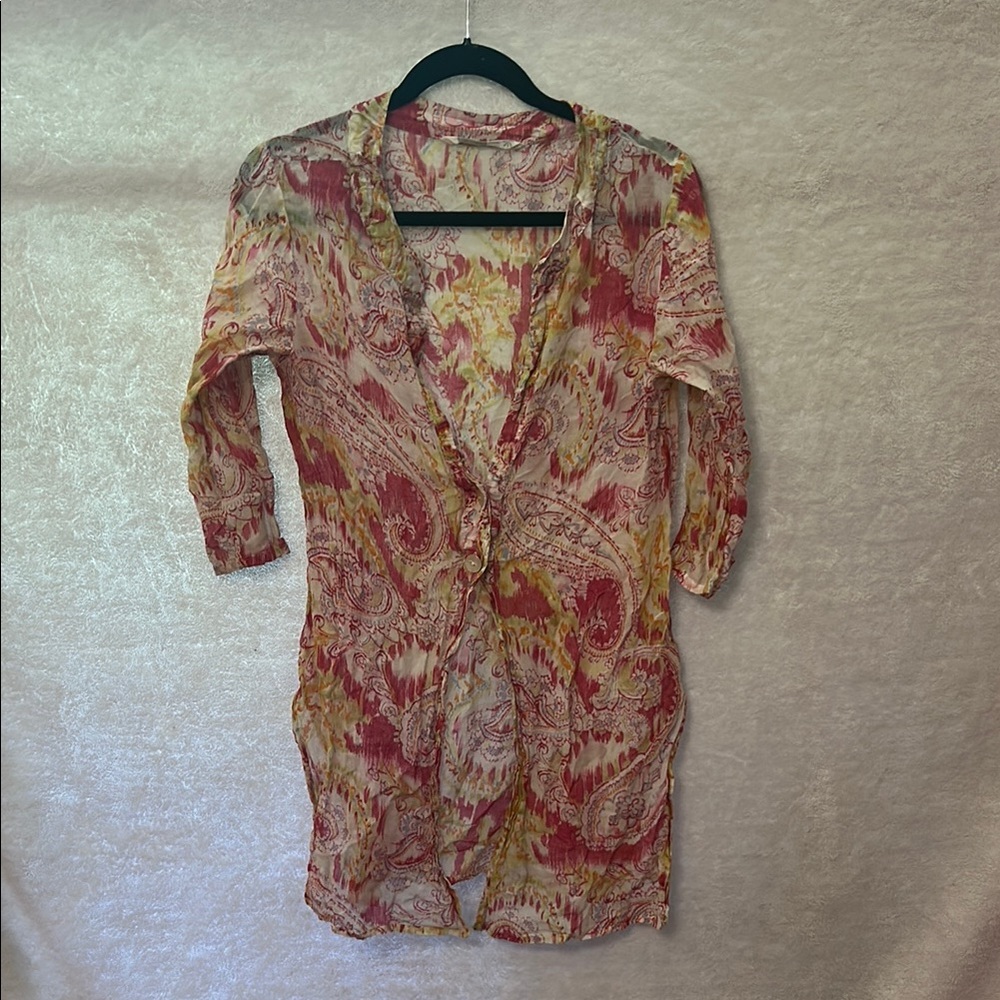 Athleta Pink and Yellow Swim Coverup